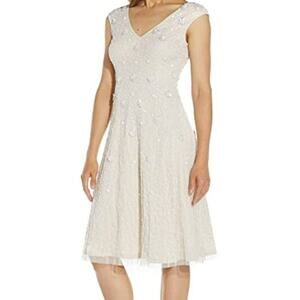 ADRIANNA PAPELL 10 L ivory pearl beaded floral party cocktail dress NWT  B82